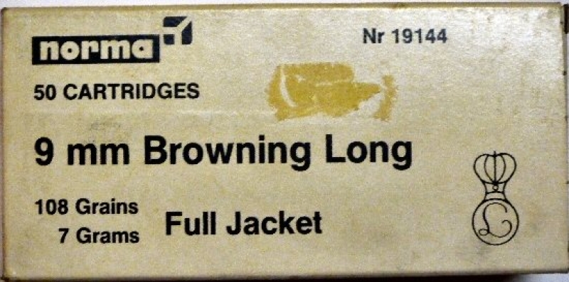 Cal. 9 mm Browning Long,  Norma, Vollmantel 108 grs. (7 g), 50er Pack (EWB)